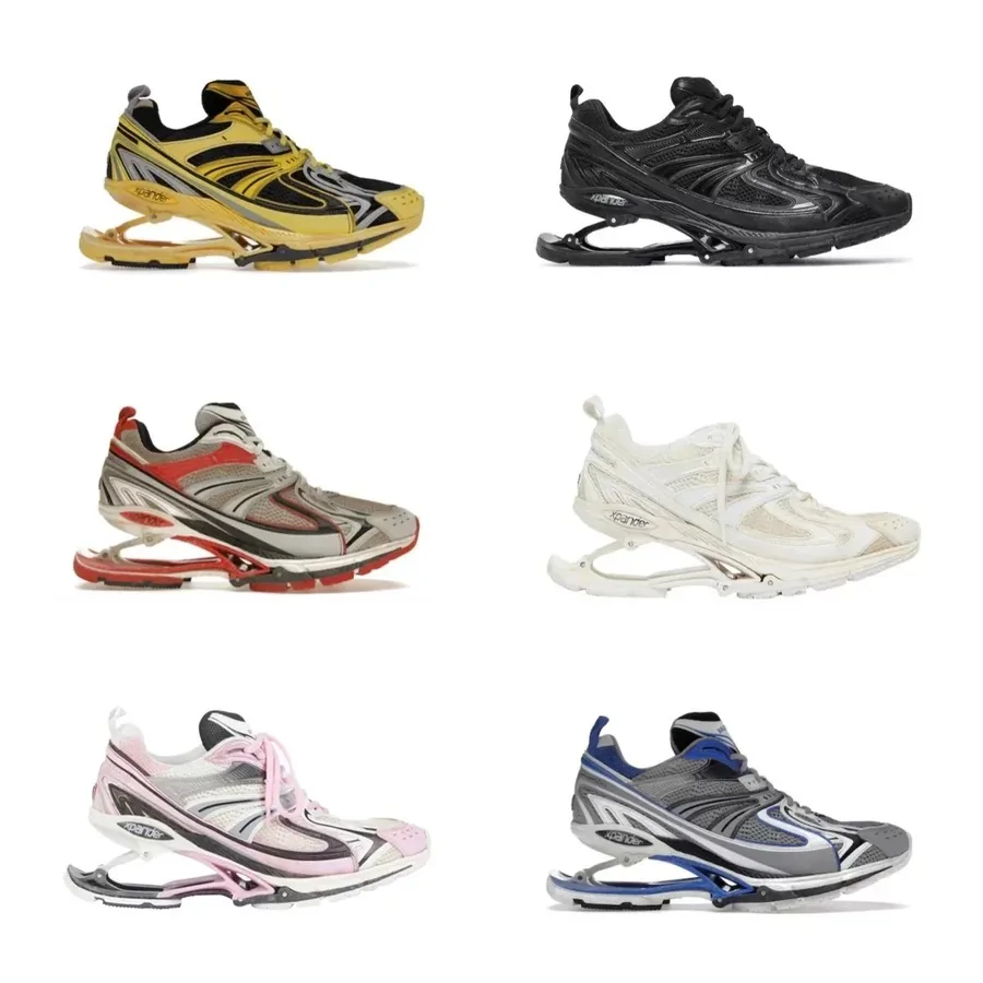 Running shoes with segmented soles in different colourways