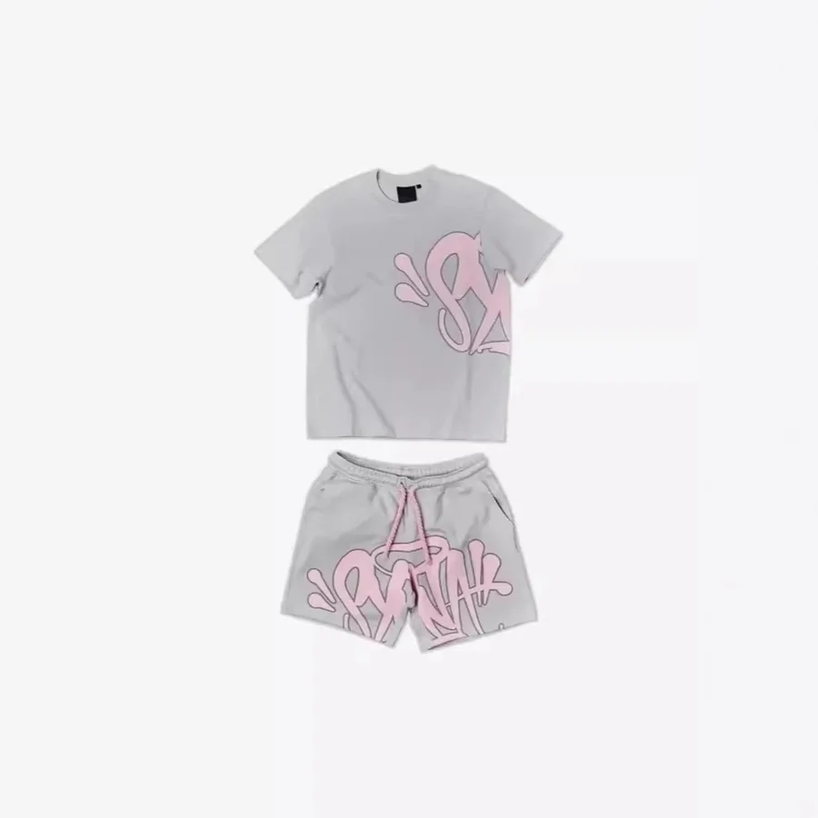 Grey and pink T-shirt and shorts sets